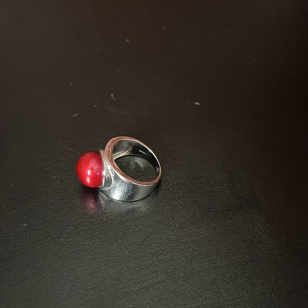 Silver Red Pearl Statement Ring - image 4